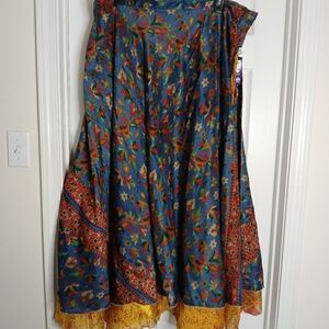 Darn Good Floral Multicolor Women's Adjustable Sari Wrap Maxi Skirt 14 - 32